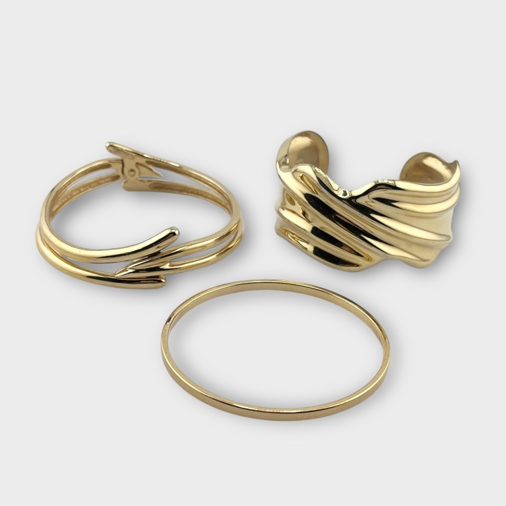 LOT of 3 gold tone bracelets bangles and cuff costume fashion jewelry